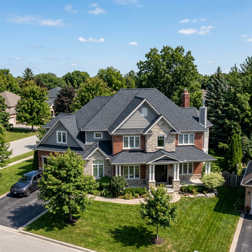 Complete roof replacement Aurora Ontario — charcoal architectural shingles